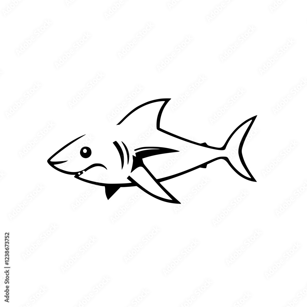 Fototapeta premium Cute Shark Cartoon Illustration: A charming vector graphic of a friendly shark, perfect for kids' designs, marine-themed projects, or adding a playful touch to your work.