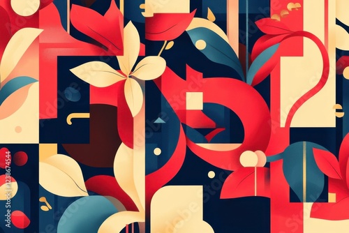 Abstract Colorful Floral Patterns with Geometric Shapes and Designs