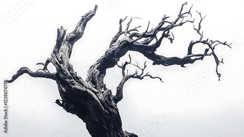 Old dead tree with twisted dry branches isolated on white background