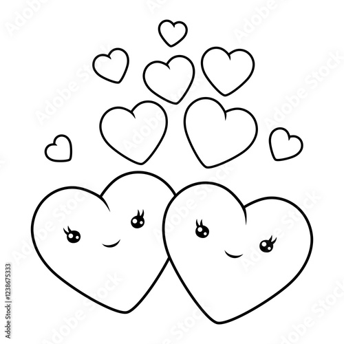 Cute couple of hearts in love. Valentine Day greeting card.