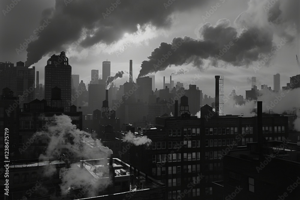 Obraz premium pollute the environment with smoke from the plant's chimneys.