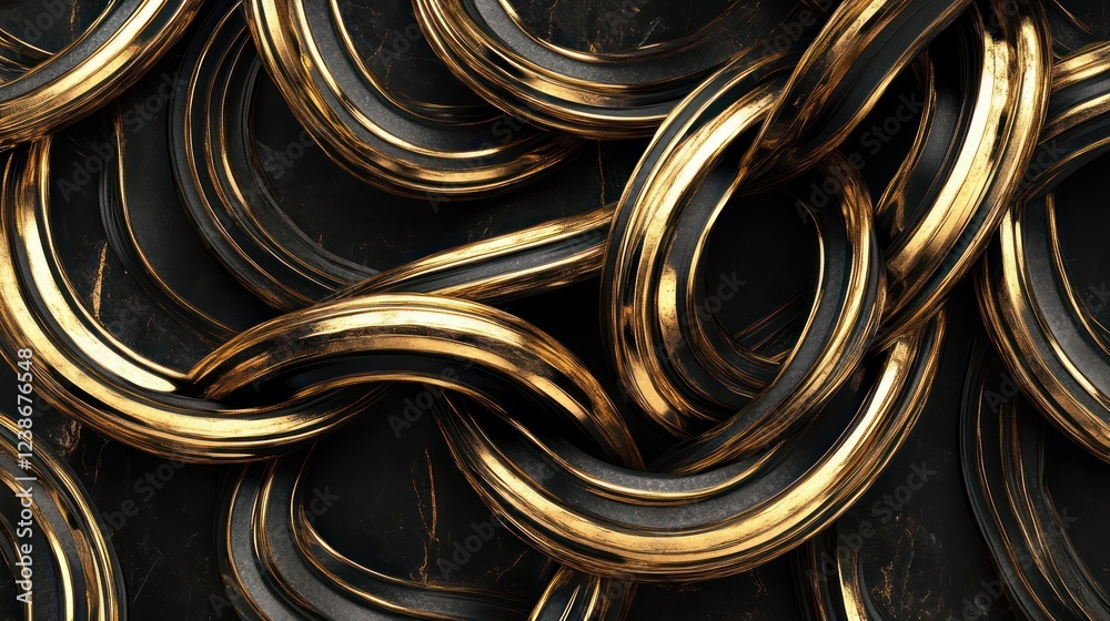 Elegant golden curved lines intertwining on a rich black background Elegant golden curved lines intertwining on a rich black background