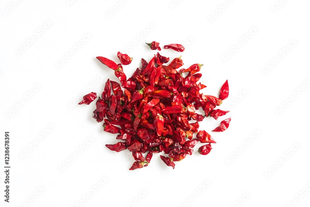 Naklejka premium An aerial of red chili peppers centered on a white background