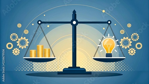 Balance Between Financial Growth and Innovative Ideas in Business Concepts Illustration