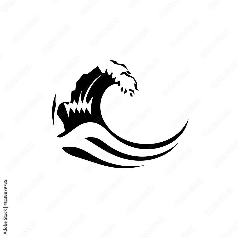 Obraz premium Abstract Monochrome Wave: A Dynamic Sea Illustration. Perfect for nature, ocean, and water-themed designs. Minimalist vector graphic with flowing lines and elegant curves.