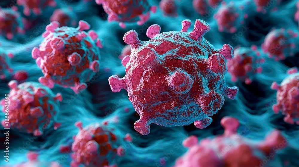 Obraz premium Microscopic View of a Virus: Exploring the Intricacies of Infectious Diseases and Their Impact on Global Health