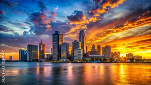 Detroit Skyline Silhouette at Sunset Time Lapse