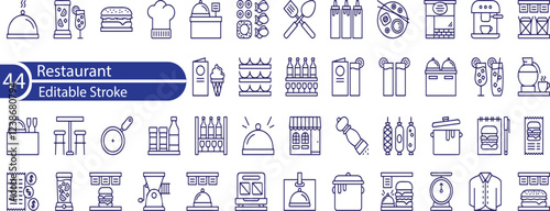 Restaurant Line Editable Icons set. Vector illustration in modern thin line style of public catering related icons. menu categories, table reservations, food and drinks, and more.