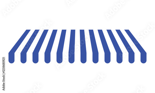 Commercial canopy awning for store. Tent with white and blue stripes for market. Vector