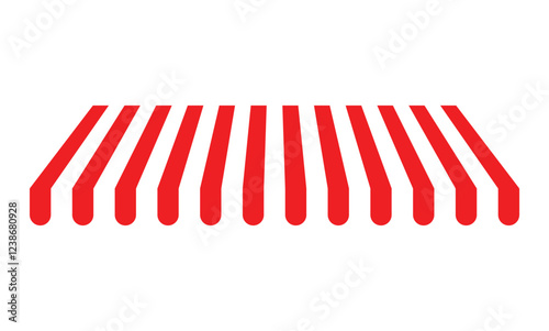 Commercial canopy awning for store. Tent with white and red stripes for market. Vector