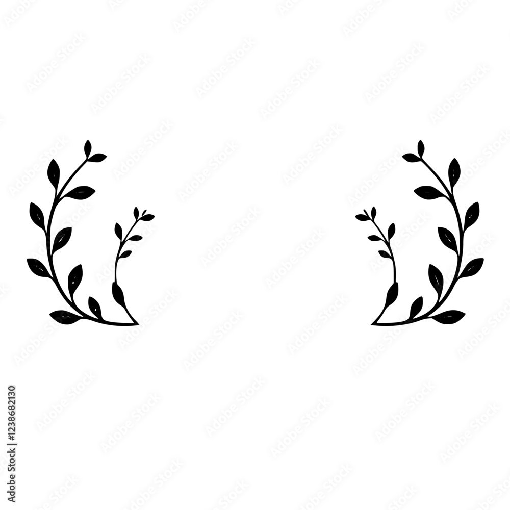 Elegant Black and White Floral Branches: Minimalist Botanical Illustration, Perfect for Decoration or Design Projects Elegant Black and White Floral Branches: Minimalist Botanical Illustration, Perfect for Decoration or Design Projects