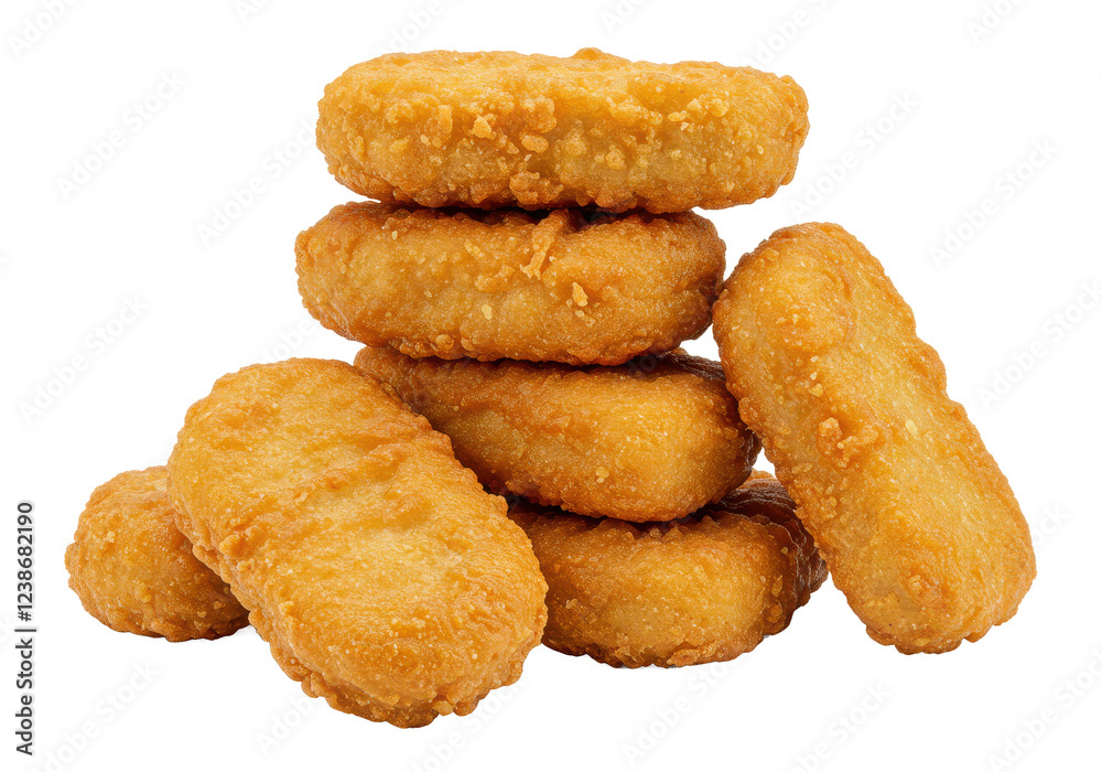 Stack of golden brown fried chicken nuggets isolated on white background Stack of golden brown fried chicken nuggets isolated on white background
