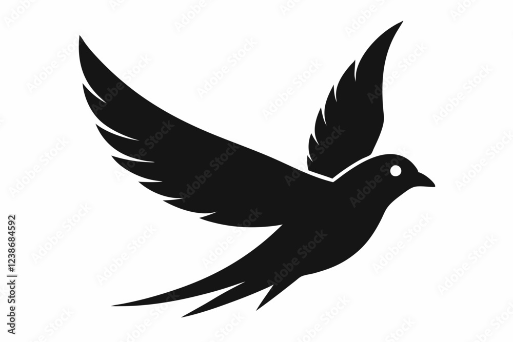 Fototapeta premium Flying Bird Silhouette Icon - Minimalist Black Vector on White Background.