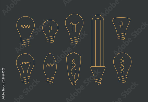 Obraz na płótnie Lamp icons set drawing in flat line style on black background. w salonie