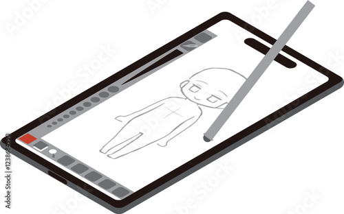 アイソメトリックのスマホで漫画やイラストを描くイメージイラスト