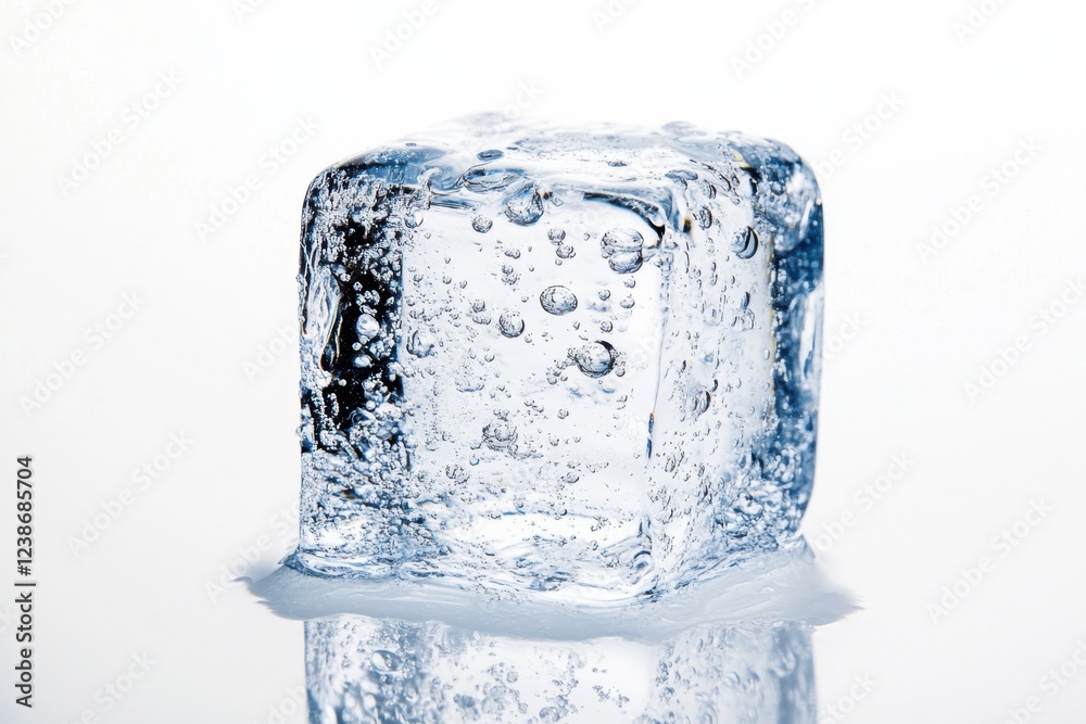 A single ice cube with trapped air bubbles A single ice cube with trapped air bubbles