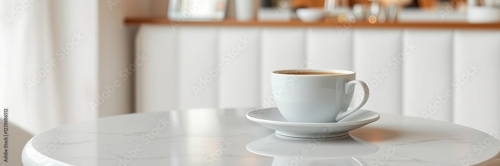 White coffee cup on a wooden table in a sophisticated lounge bar with ample copy space for text or design, text, copy space White coffee cup on a wooden table in a sophisticated lounge bar with ample copy space for text or design, text, copy space