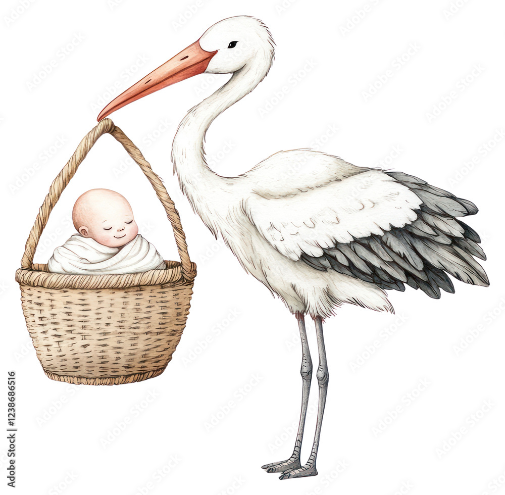 Fototapeta premium PNG Baby basket illustration newborn.