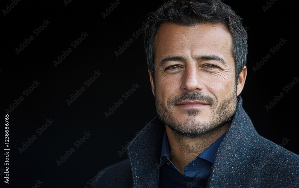 Obraz premium A man with a beard and blue eyes is wearing a suit and looking at the camera