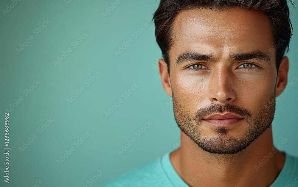 Naklejka premium handsome man smiling with a mustache and a causal t-shirt
