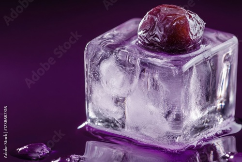 Frozen Berry Encased In A Clear Ice Cube photo