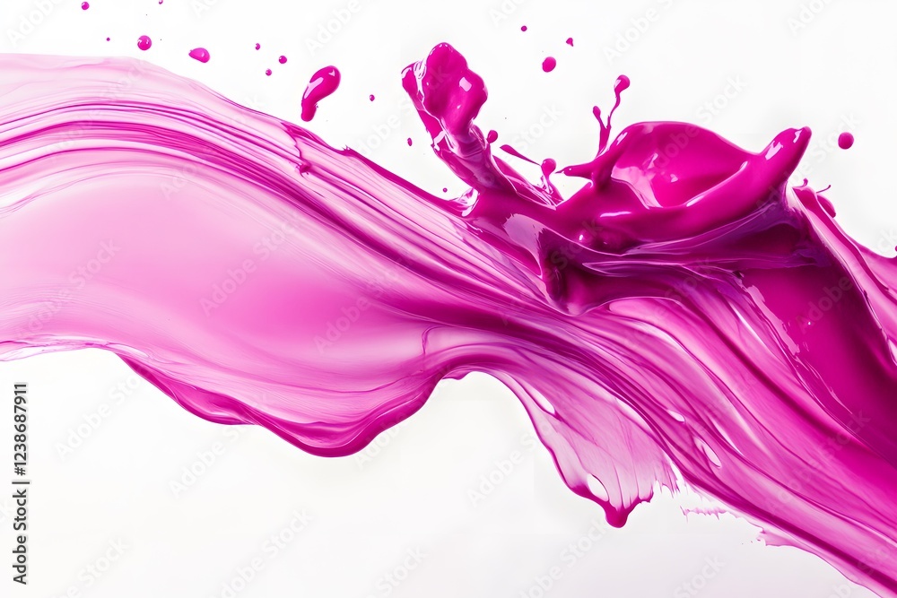 Fototapeta premium Vibrant pink paint fluid flowing on a white background, creates a visual effect, generative AI