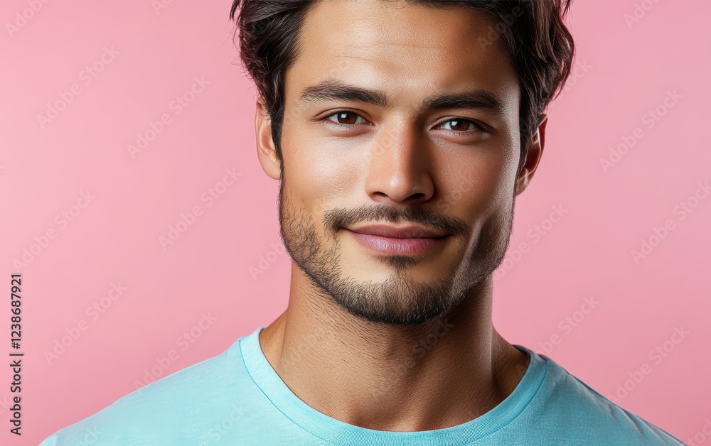 Fototapeta premium handsome man smiling with a mustache and a causal t-shirt