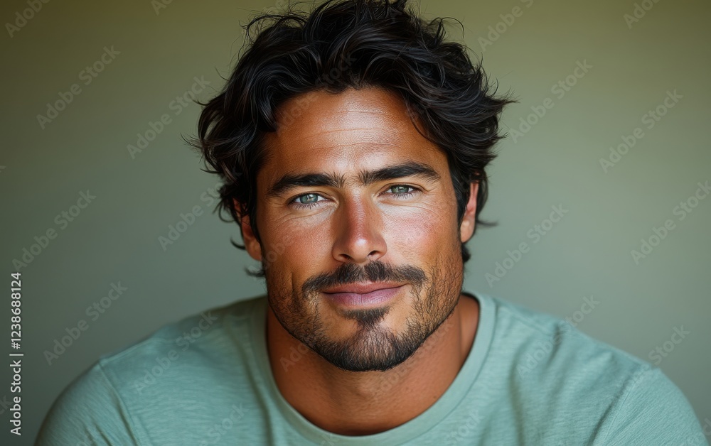 Obraz premium handsome man smiling with a mustache and a causal t-shirt