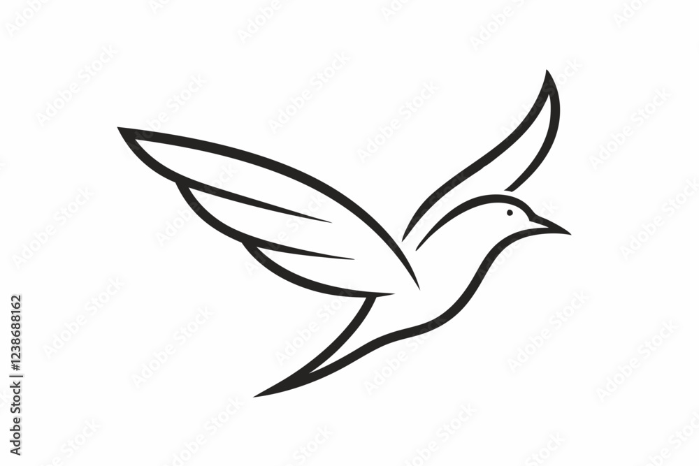 Obraz premium Flying Bird Silhouette Icon - Minimalist Black Vector on White Background.