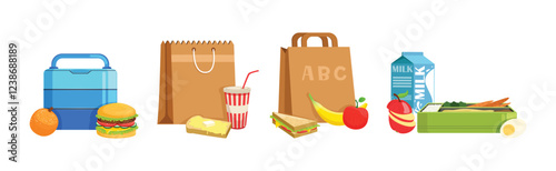 School Meal and Lunch Object and Item Vector Set