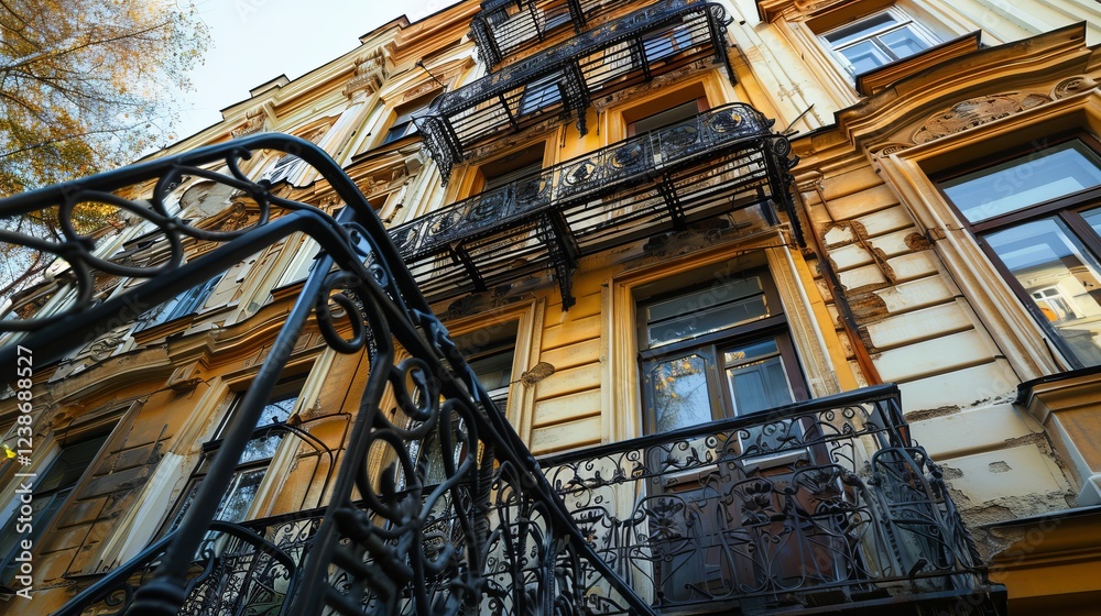 Fototapeta premium metal staircase on the facade of the building.