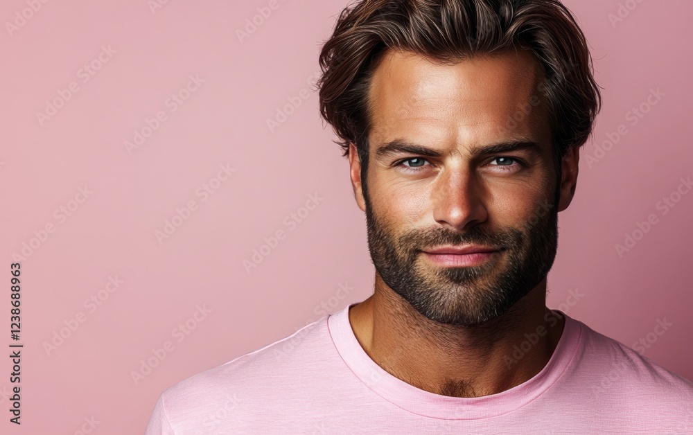 handsome man smiling with a mustache and a causal t-shirt handsome man smiling with a mustache and a causal t-shirt