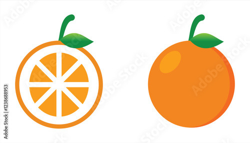 Illustration Showing A Whole Orange and A Cross Sectioned Orange Half