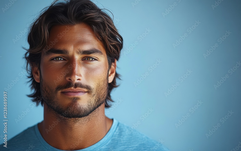 Obraz premium handsome man smiling with a mustache and a causal t-shirt