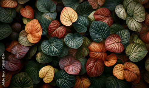 Wallpaper Mural Vibrant autumnal foliage, heart-shaped leaves in rich jewel tones.  Perfect for nature, botany, or design projects. Torontodigital.ca