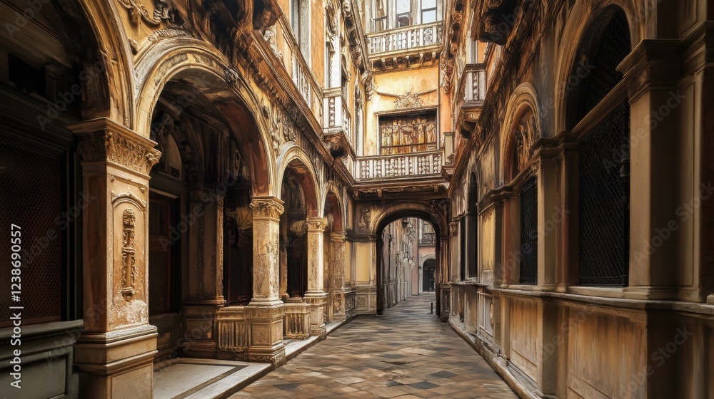 Elegant Arched Walkway in Historical Italian Architecture