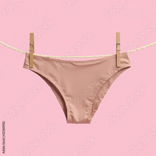 Pink Underwear Hanging on Clothesline Minimalist Photo