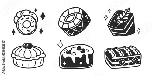 Hand-Drawn Bakery Shop Illustration Collection – Sweets, Pastries & Baking Goods
