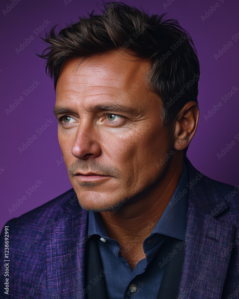 Obraz premium A man with a beard and a purple jacket