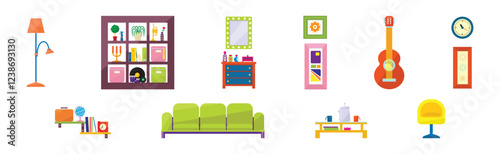 Room Interior and Furniture Object and Element Vector Set
