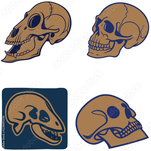 Human skull bundle silhouette art and illustrator eps