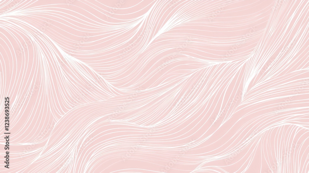 Obraz premium Minimalist white curved lines on a soft pastel pink background, creating a calming abstract design.