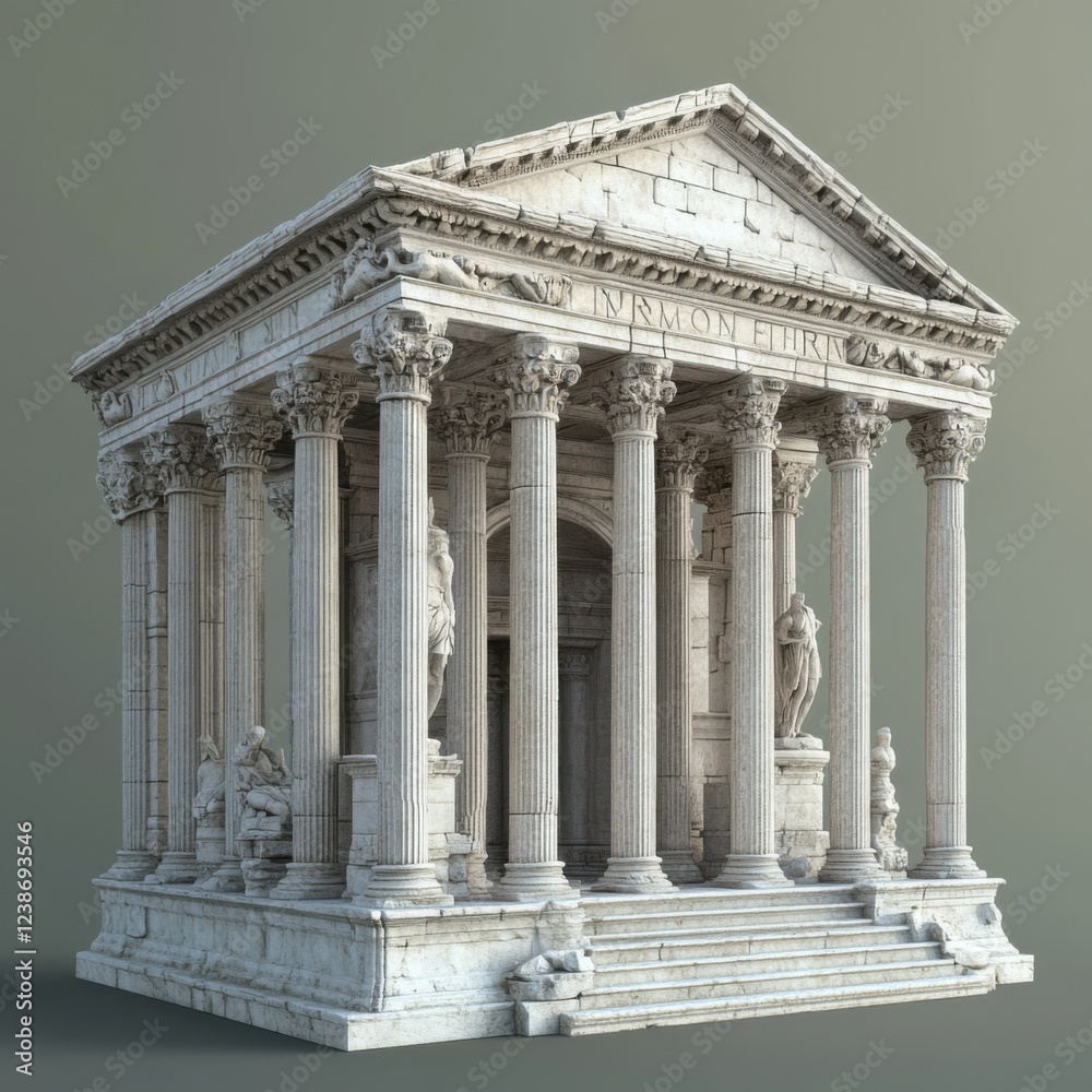 Fototapeta premium Detailed Stone Temple with Columns and Sculptures in 3D Render