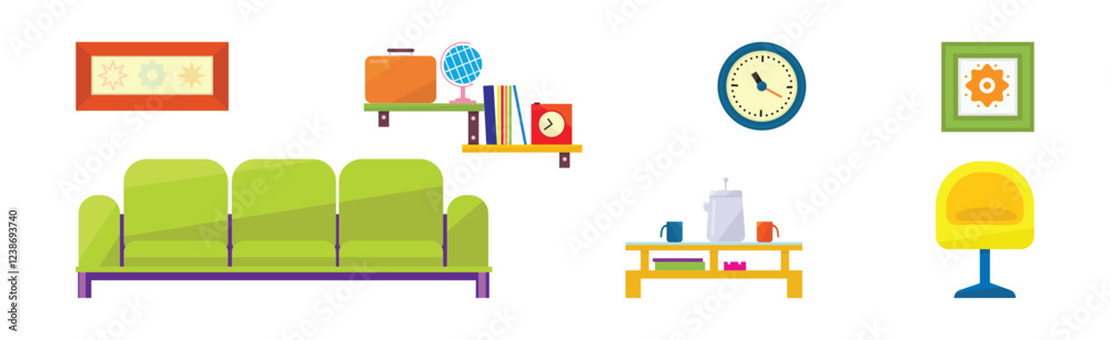 Room Interior and Furniture Object and Element Vector Set Room Interior and Furniture Object and Element Vector Set