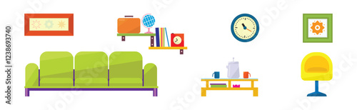 Room Interior and Furniture Object and Element Vector Set