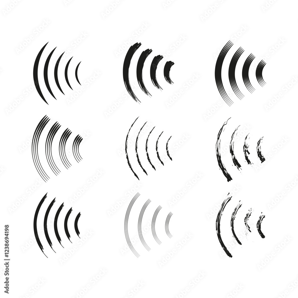 Sound wave icon. Abstract audio signal. Dynamic frequency pattern. Vector illustration. Sound wave icon. Abstract audio signal. Dynamic frequency pattern. Vector illustration.