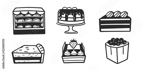 Hand-Drawn Bakery Shop Illustration Collection – Sweets, Pastries & Baking Goods