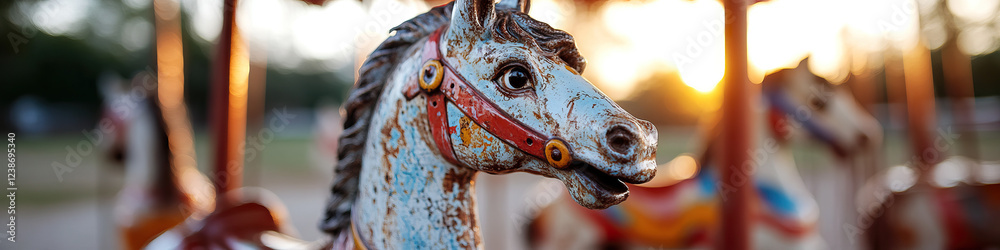 Close-up of Weathered Carousel Horse at Sunset Close-up of Weathered Carousel Horse at Sunset