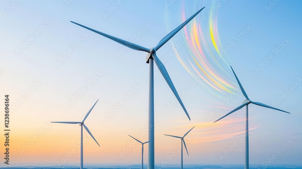 Fototapeta premium Wind Turbines Against Beautiful Sunset with Colorful Sky Patterns