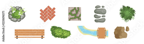 Landscape Design and Garden Decorative Object and Element Vector Set